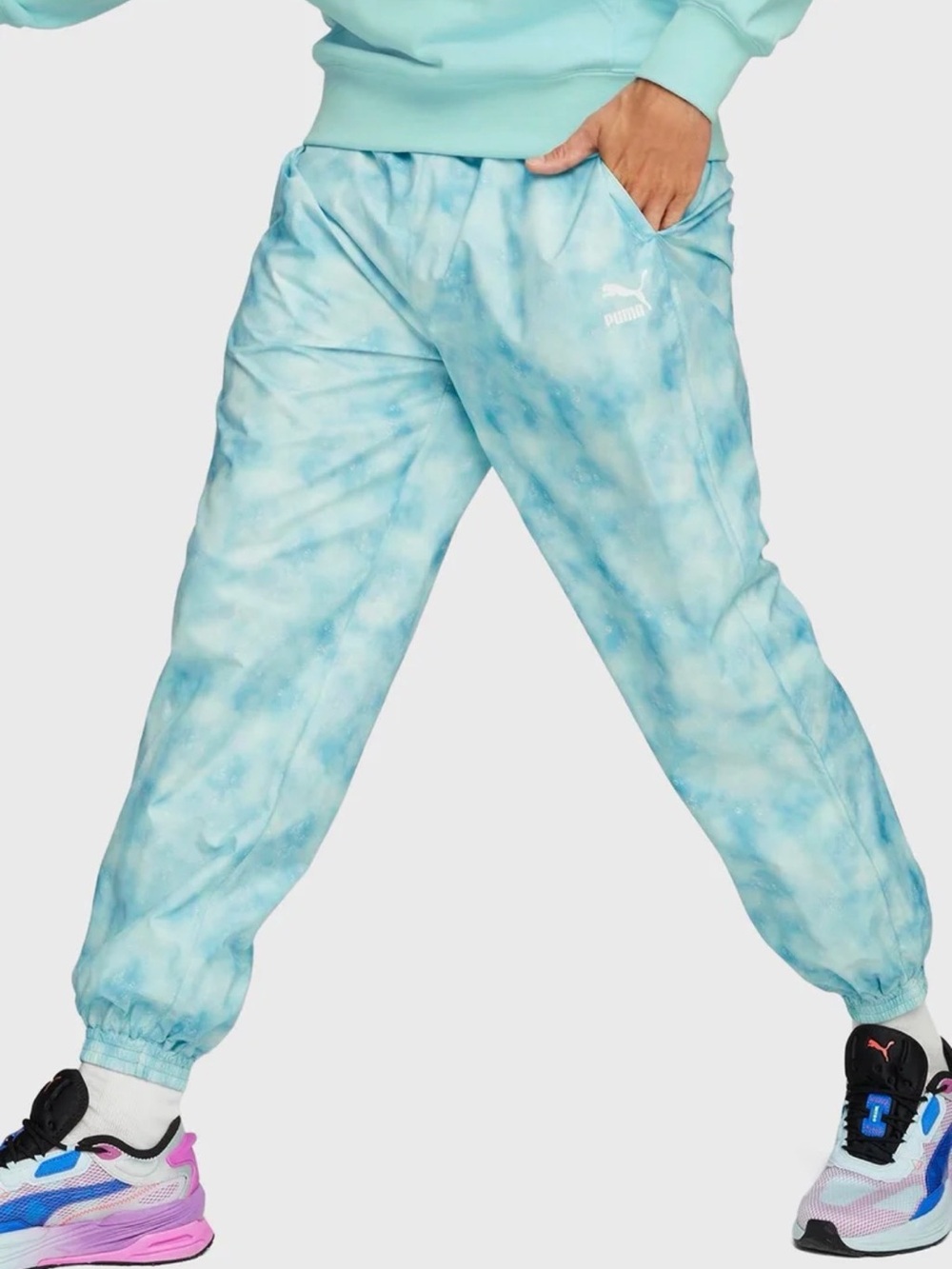 Puma NWT Aqua Tie Dye Track Pants XL Unisex Joggers Watercolor Print $65